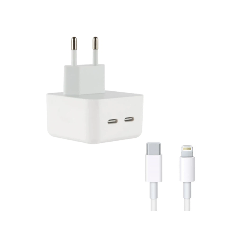 Зарядка для iPhone. 2 выхода USB-C 50W. Lightning кабель в комплекте